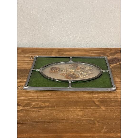 Artist Signed Pressed Flower Stained Glass Panel Oval Cottagecore Decor - Picture 6 of 8